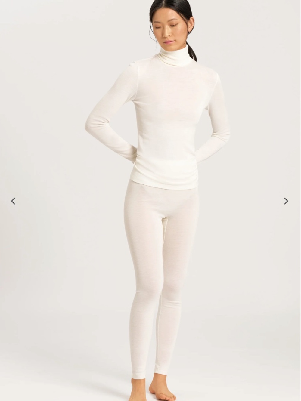 HANRO - Cygne Ivory (0795) Woolen Silk Long Underwear Leggings (071422), Size M